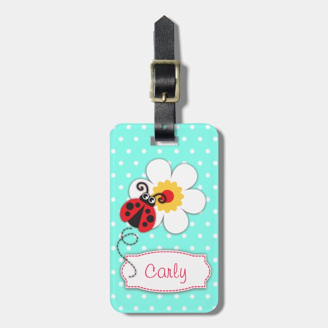 Bagagem Aqua red ladybug & bolinhas com etiqueta de bagage (Frente Vertical)