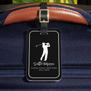 Bagagem Etiqueta de Golfe Elegante Preto e Branco com Nome