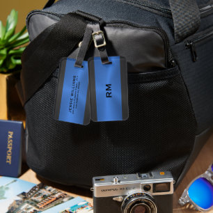 Bagagem Etiqueta geométrica de design azul e preto