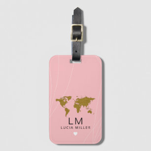 Bagagem etiqueta ROSA cor-de-rosa de viagem com o nome del