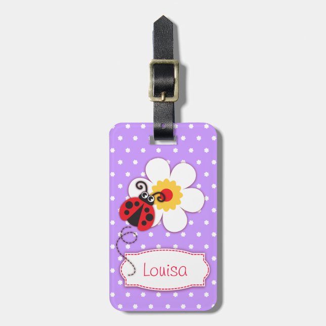 Bagagem Lilac red ladybug & bolinhas com etiqueta de bagag (Frente Vertical)