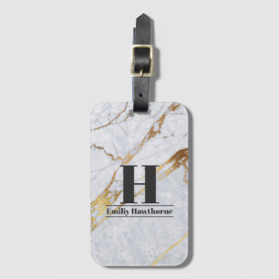 Bagagem Marble gold custom Monograma Name Etiqueta de baga
