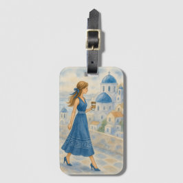 Bagagem Menina Chic em Santorini Grécia Etiqueta de Bagage