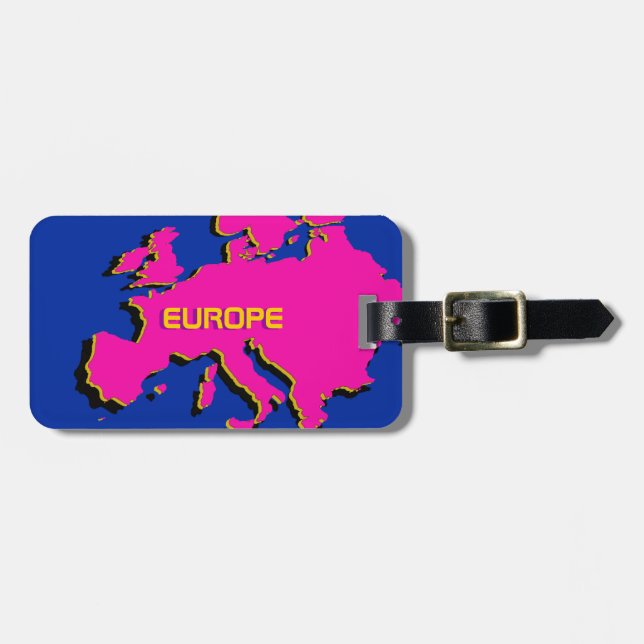 Bagagem Monograma no Mapa da Europa Rosa - Etiqueta de Bag (Frente Horizontal)