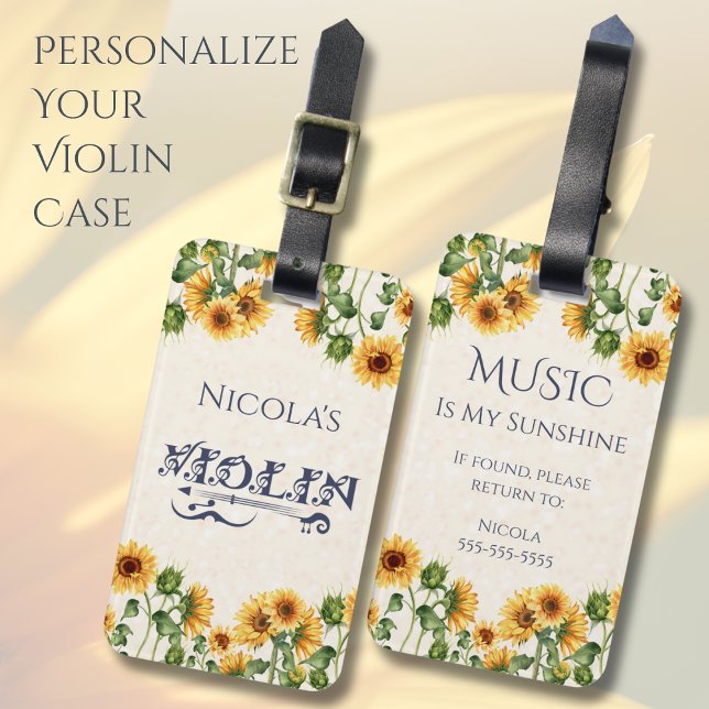 Bagagem Nome de etiqueta de caixa de violino girassol gira (A perfect gift for your budding musician)