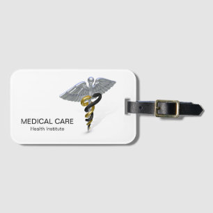 Bagagem Prata Médica Caduceus Preto Dourado - Etiqueta de