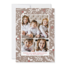 Bagas de Inverno em Cartão Chato de Natal em Ecru