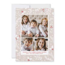 Bagas de Inverno em Cartão Chato de Natal em Ecru