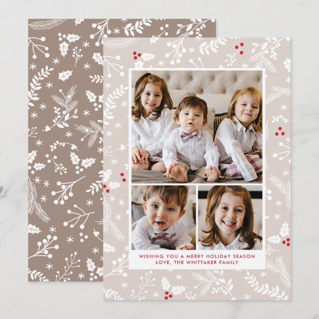 Bagas de Inverno em Cartão Chato de Natal em Ecru (Frente/Verso)