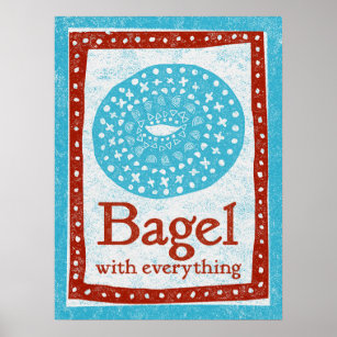 Bagel Poster - Impressão de Comida Vermelho Azul D