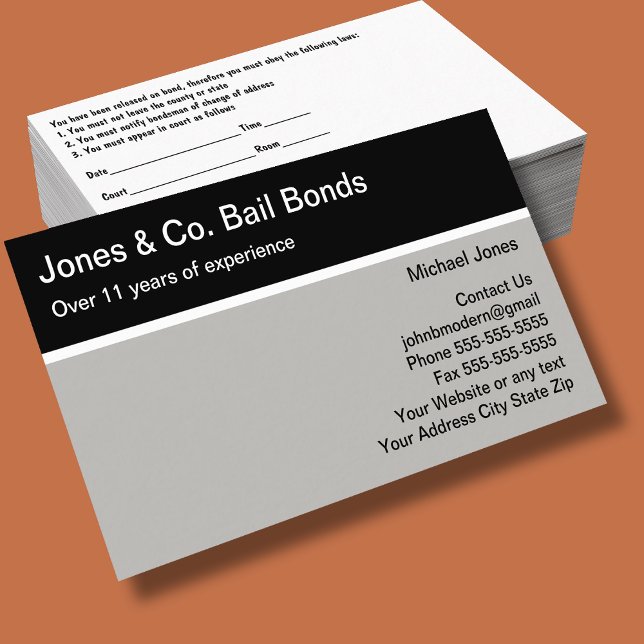 Bail Bonds Dois Cartões de visitas Laterais Modern (Criador carregado)