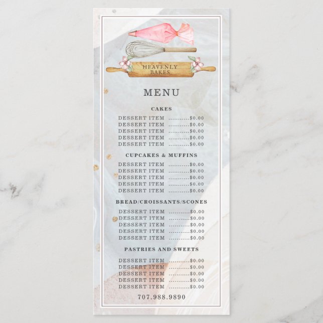 Baker Bakery Watercolor Bakers Utensls Menu (Frente)