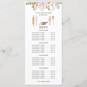 Baker Bakery Watercolor Bakers Utensls Menu