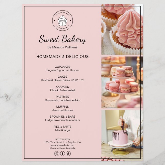 Bakery Custom Logo Photo QR Code Pink Flyer (Frente)