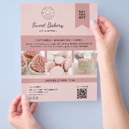 Bakery Custom Logo Photo QR Code Pink Flyer