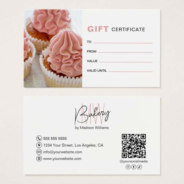 Bakery Monogram Logo Business Gift Certificate (Frente & Verso)