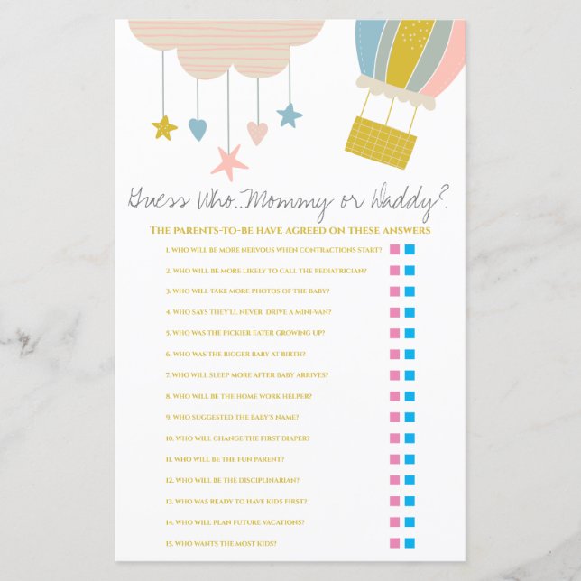 Balão adivinha quem, Mamãe ou jogo do Chá de frald (Frente)