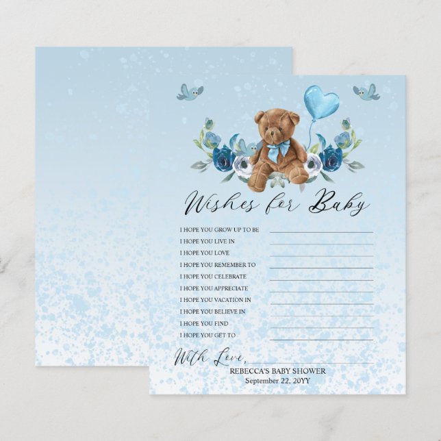 Balão Azul de Urso Teddy Deseja Jogo de Bebê (Frente/Verso)