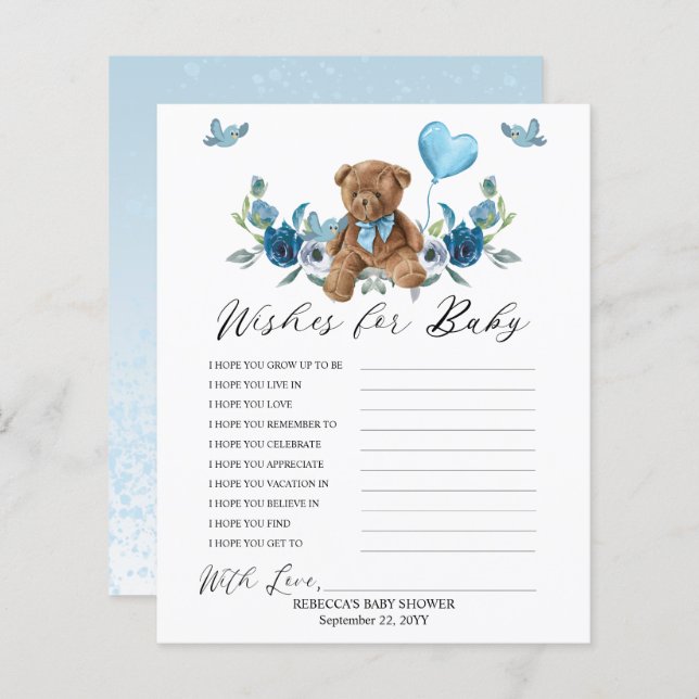 Balão Azul de Urso Teddy Deseja Jogo de Bebê (Frente/Verso)