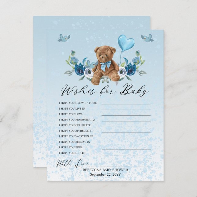 Balão Azul de Urso Teddy Deseja Jogo de Bebê (Frente/Verso)