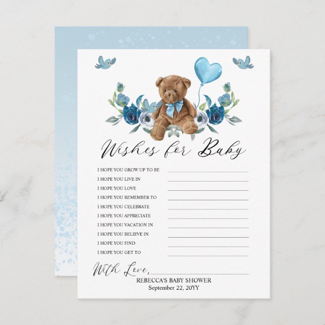 Balão Azul de Urso Teddy Deseja Jogo de Bebê (Frente/Verso)