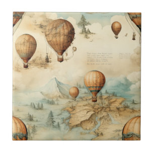 Balão de Ar Antigo em Mapa Sepia Paisagem