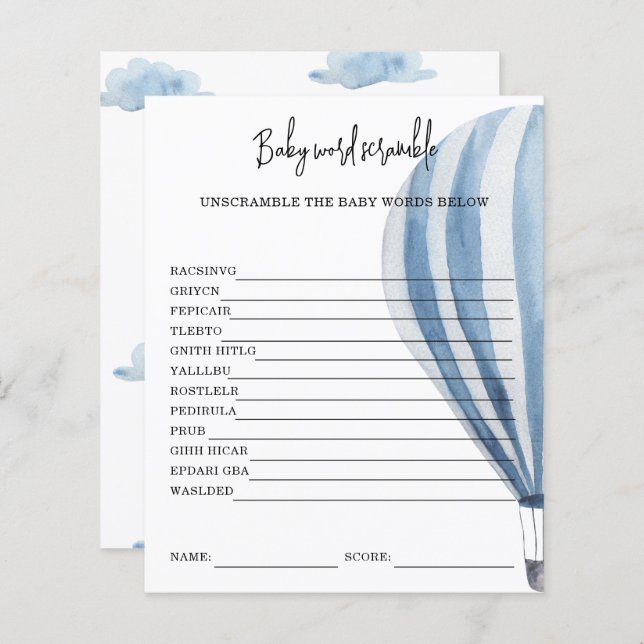 Balão de ar quente - Baby Word Scramble (Frente/Verso)