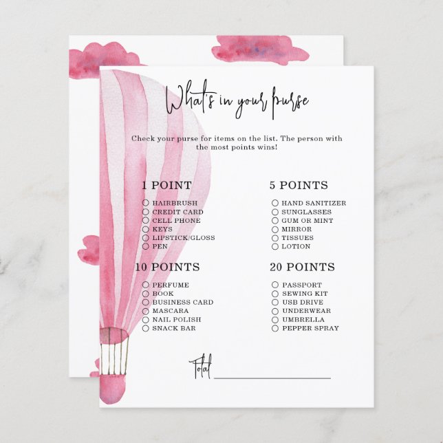 Balão de ar quente - O que há no chá de fraldas da (Frente/Verso)