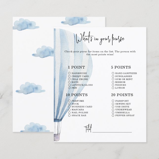 Balão de ar quente - O que há no chá de fraldas da (Frente/Verso)