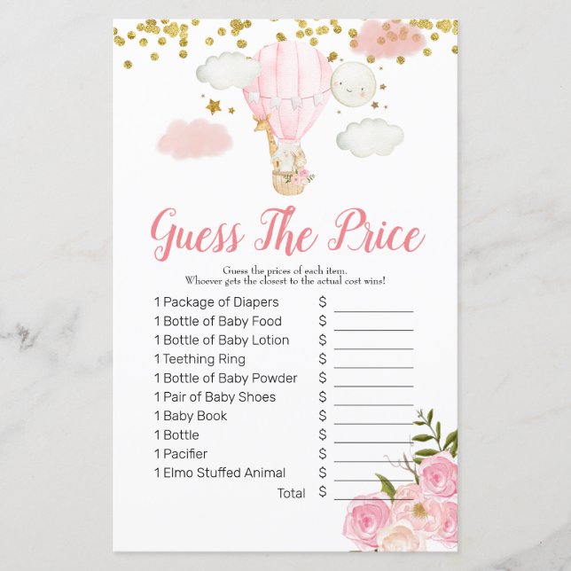 Balão de ar quente rosa adivinha o preço Jogo (Frente)