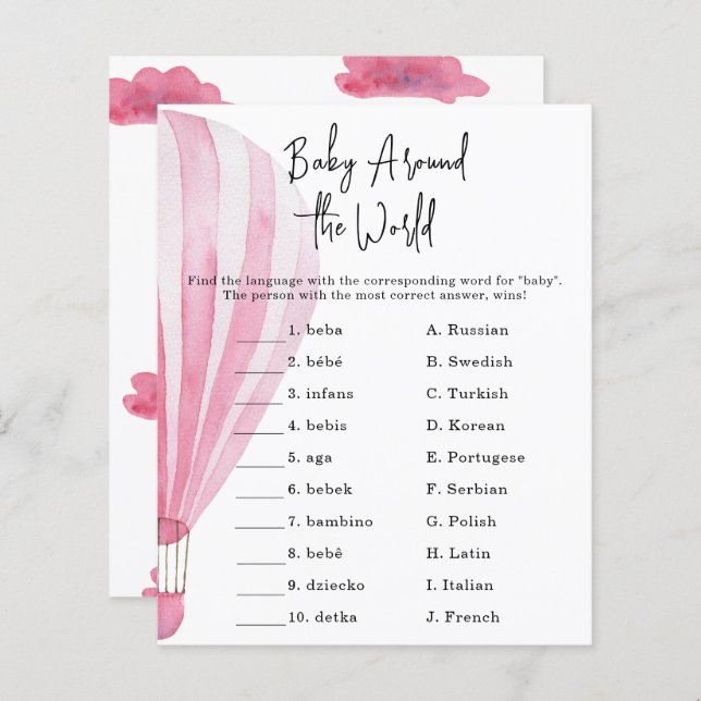 Balão de ar quente rosa - Bebê à volta do jogo mun (Frente/Verso)