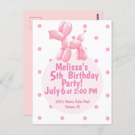 Balão de Cachorro Rosa 5º Convite de Aniversário