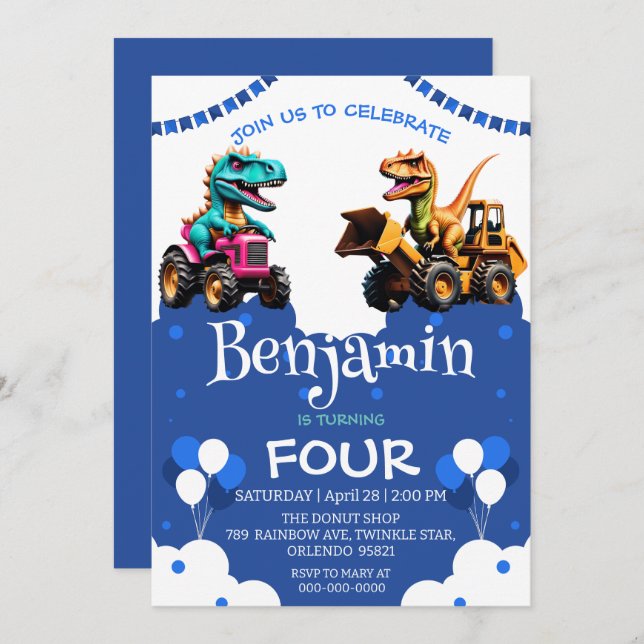 Balão de trator escavador de dinossauro bonito Ani (Frente/Verso)