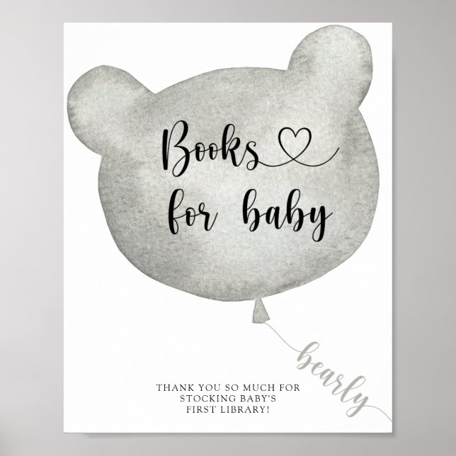 Balão de Urso de Aquarela, livros para poster bebê (Frente)