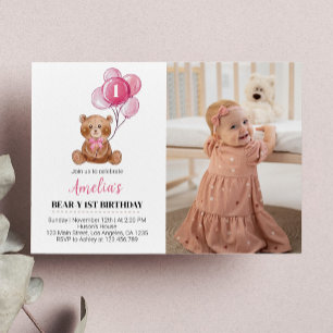 Balão de Urso de Convite para Urso Rosa-Rosa
