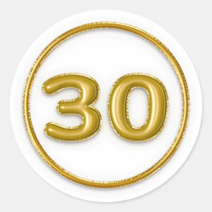 Balão Dourado Número 30 Adesivo Redondo
