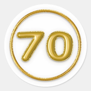 Balão Dourado Número 70 Adesivo Redondo