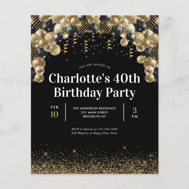 Balão Dourado Preto do Orçamento Diminuir Qualquer (Frente)