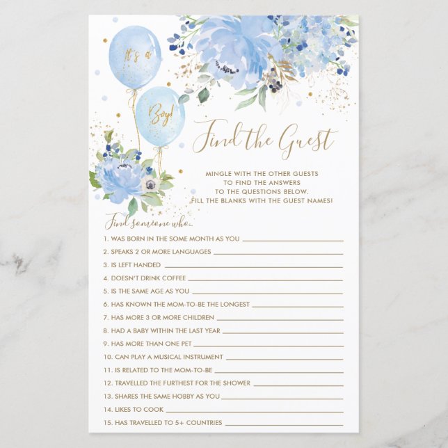 Balão Floral Azul Encontre o Jogo do Icebreak Conv (Frente)