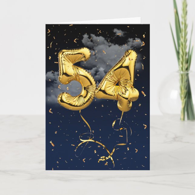 Balão Mylar Dourado de 54.º aniversário e Cartão C (Frente)