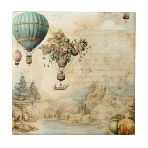 Balão Vintage de Ar Quente em uma Paisagem Serena