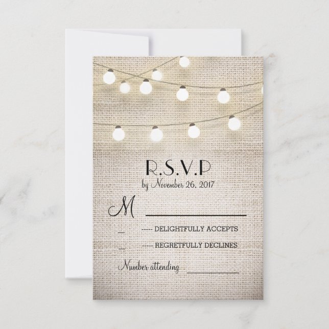 balas de burlap light elegant casamento RSVP (Frente)