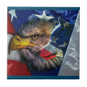 Bald Eagle Wolf American Flag