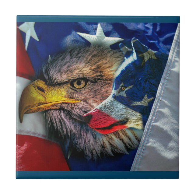 Bald Eagle Wolf American Flag (Frente)