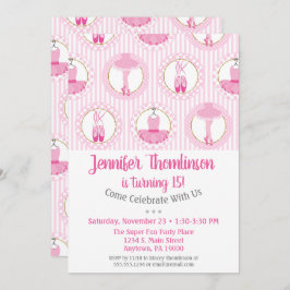 Balé Aniversário Convite Rosa Ballerina Dançarina