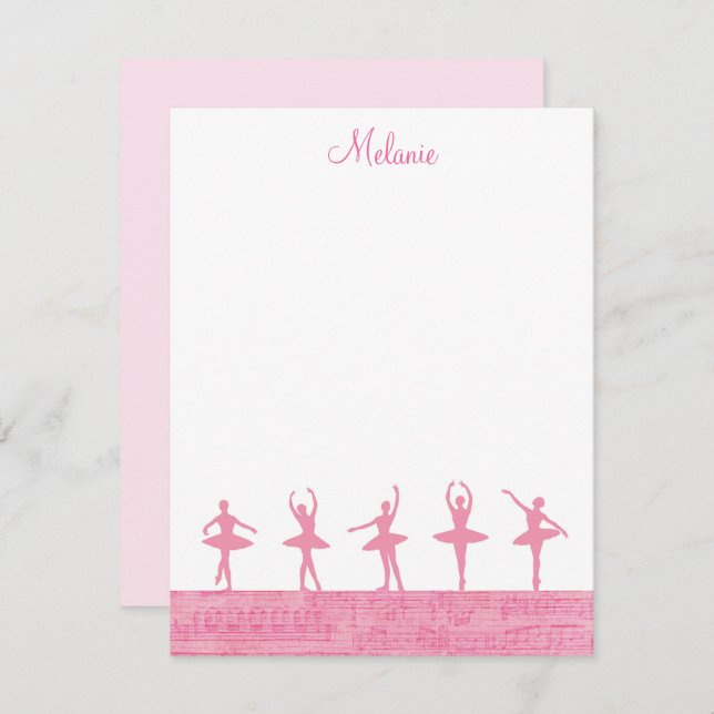 Balé Ballerina Girly Pink Modelo Note Card (Frente/Verso)