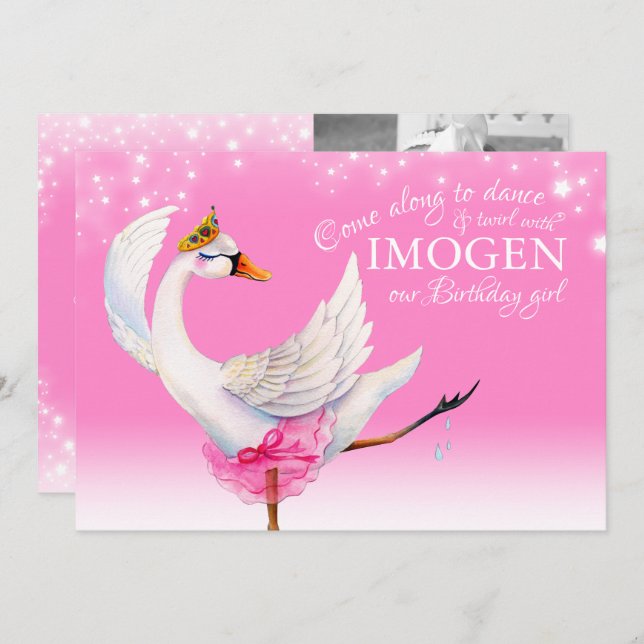 balé do lago de Swan convites cor-de-rosa (Frente/Verso)