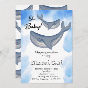 Baleia Aquarela Sob O Convite Para Chás de fraldas
