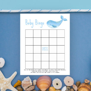 Baleia azul aquarela - Jogo de bingo para chá de b