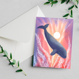 Baleia Azul Cartão de Animal em Aquarela Tons Oc